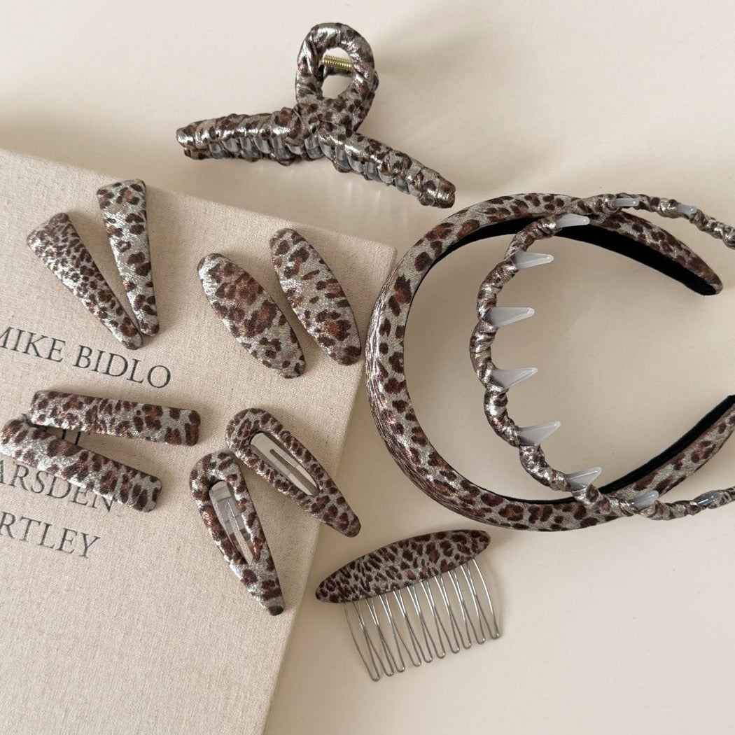 Beau - Leopard Print Patterned Fabric Claw Clip