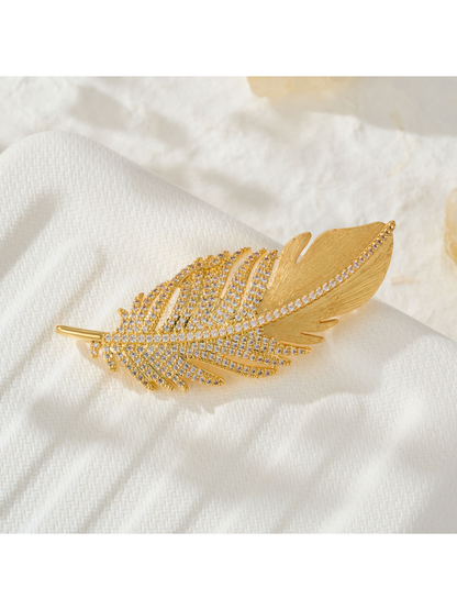 Brovia - Plated Alloy Feather Design Detail Brooch