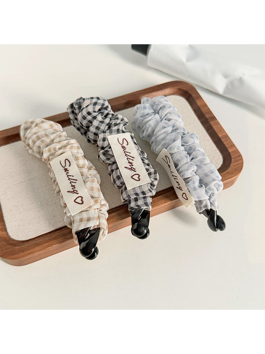 Beau - Plaid Gathered Fabric Decorative Banana Clip