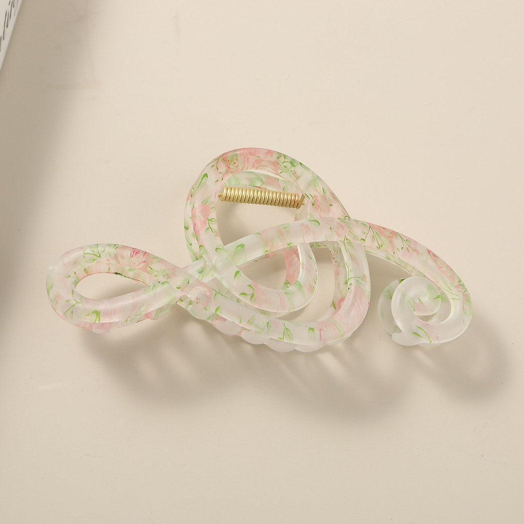 Beau - Floral Pattern PS and Alloy Hair Claw Clip
