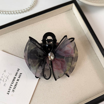 Beau - Mesh Bow Rhinestone Accent Claw Clip