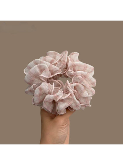 Gifty - Plaid Ruffle Polyester Fabric Scrunchie