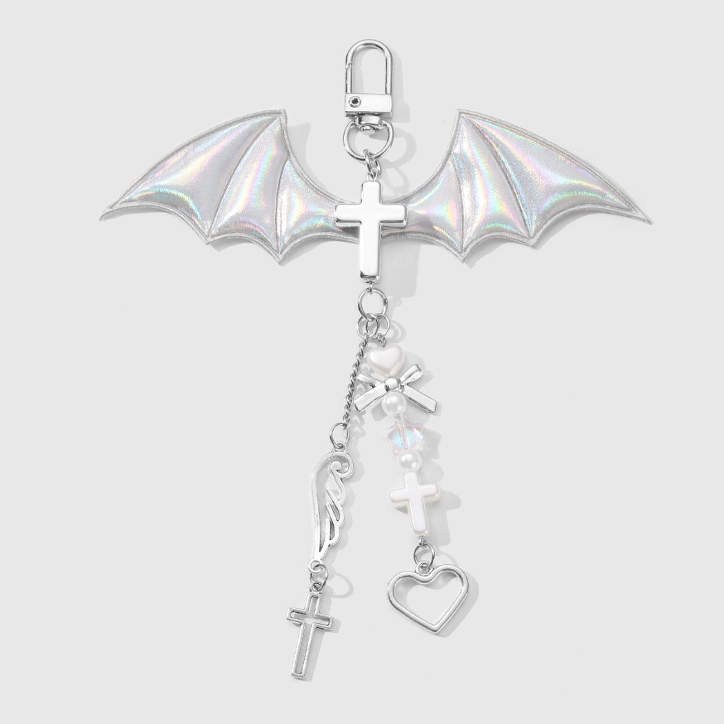 Keypus - Y2K Silver Tone Cross and Bow Keychain