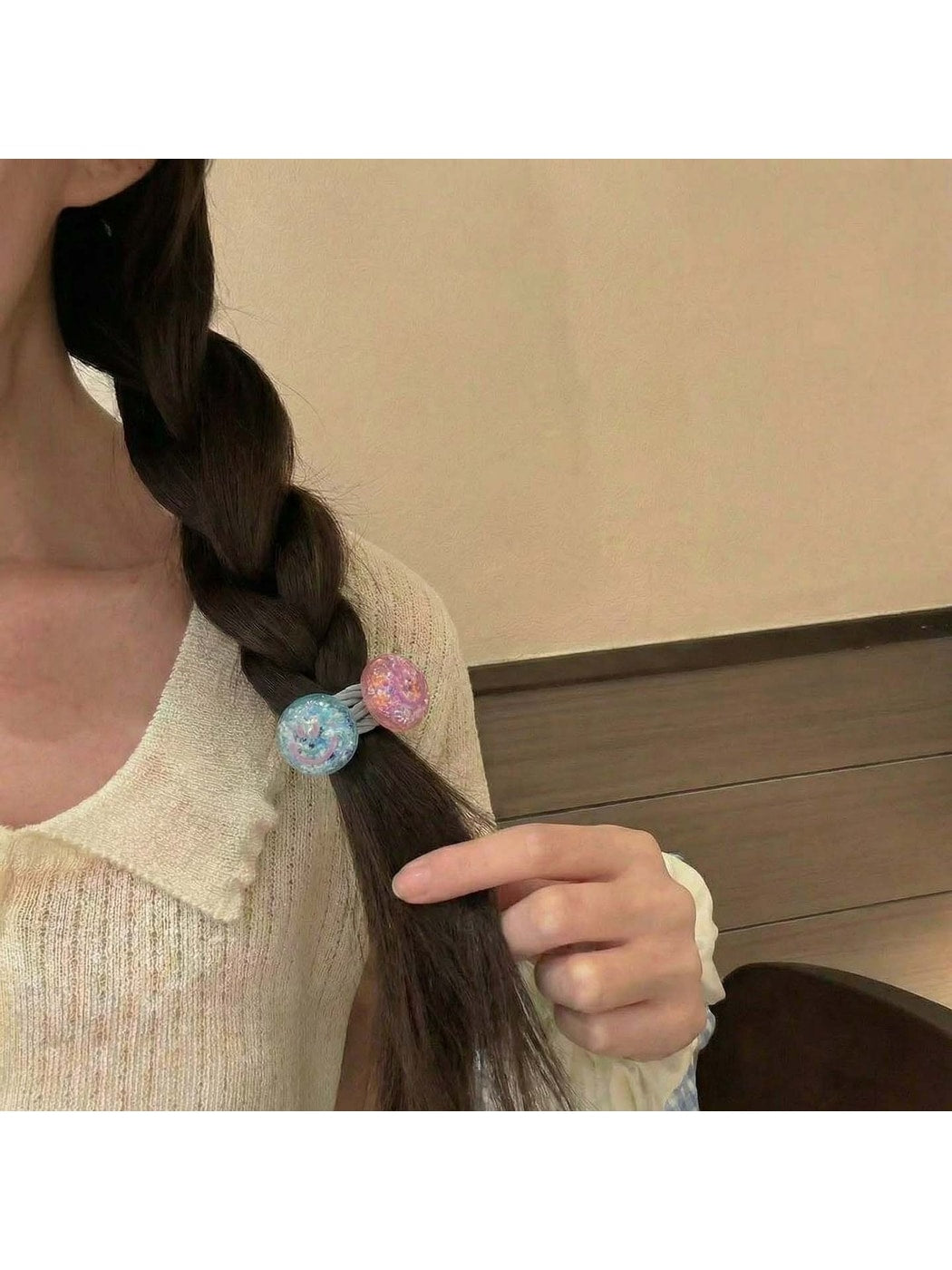 Gifty - Smiley Face Woven Elastic Textured Hair Tie