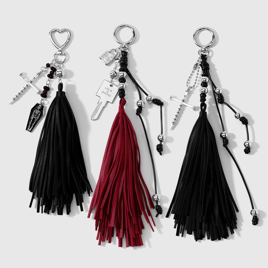 Keypus - Halloween Dark Tassel Skull Cross Keychain