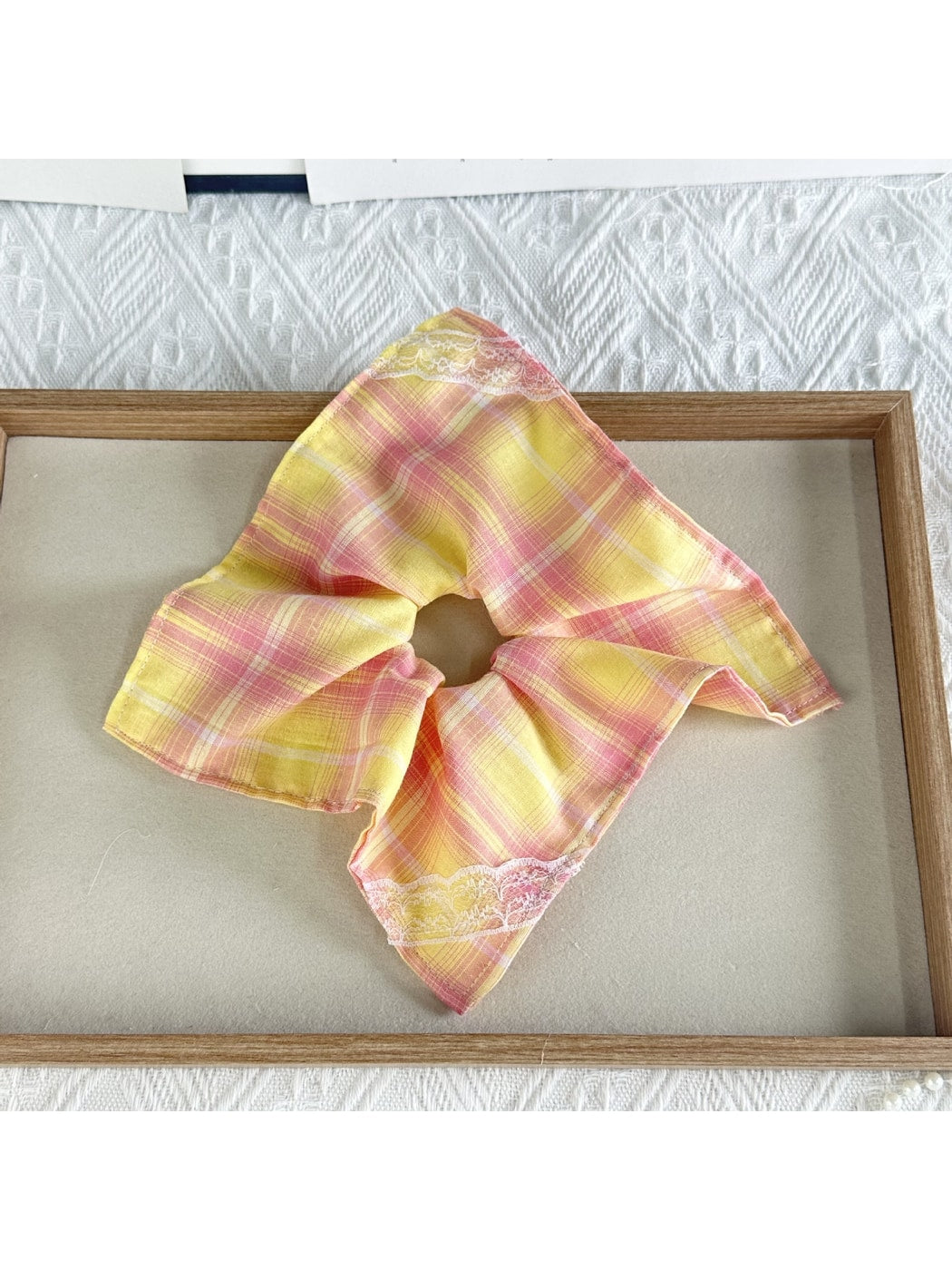 Gifty - Geometric Plaid Scarf Bow Style Scrunchie