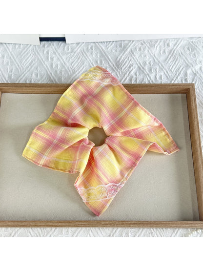 Gifty - Geometric Plaid Scarf Bow Style Scrunchie