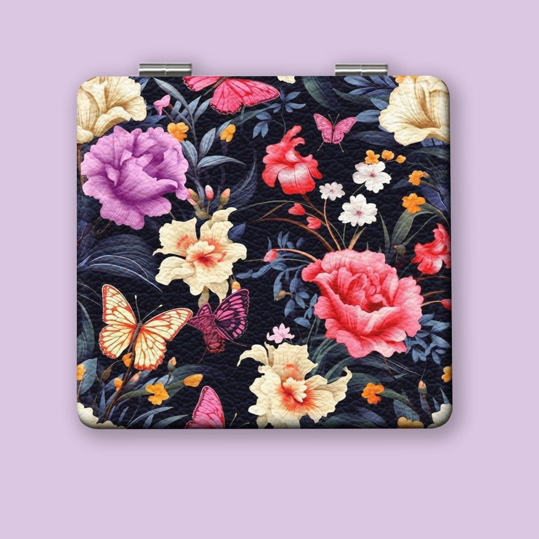 Mirroray - Floral PU Folding Touch-Up Makeup Mirror