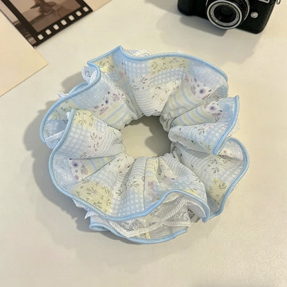 Gifty - Floral Lace Trim Ruffle Edge Fabric Scrunchie