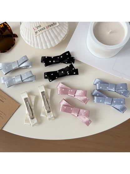 Beau - Polka Dot Satin Bow Duckbill Hair Clip