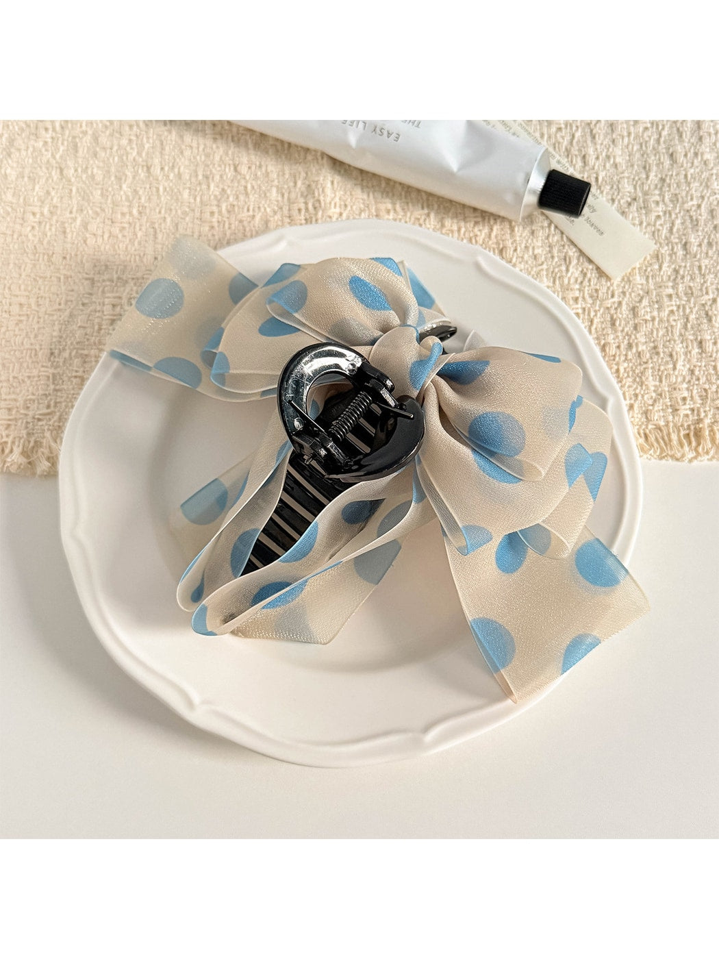 Beau - Polka Dot Mesh Bowknot Hair Claw Clip