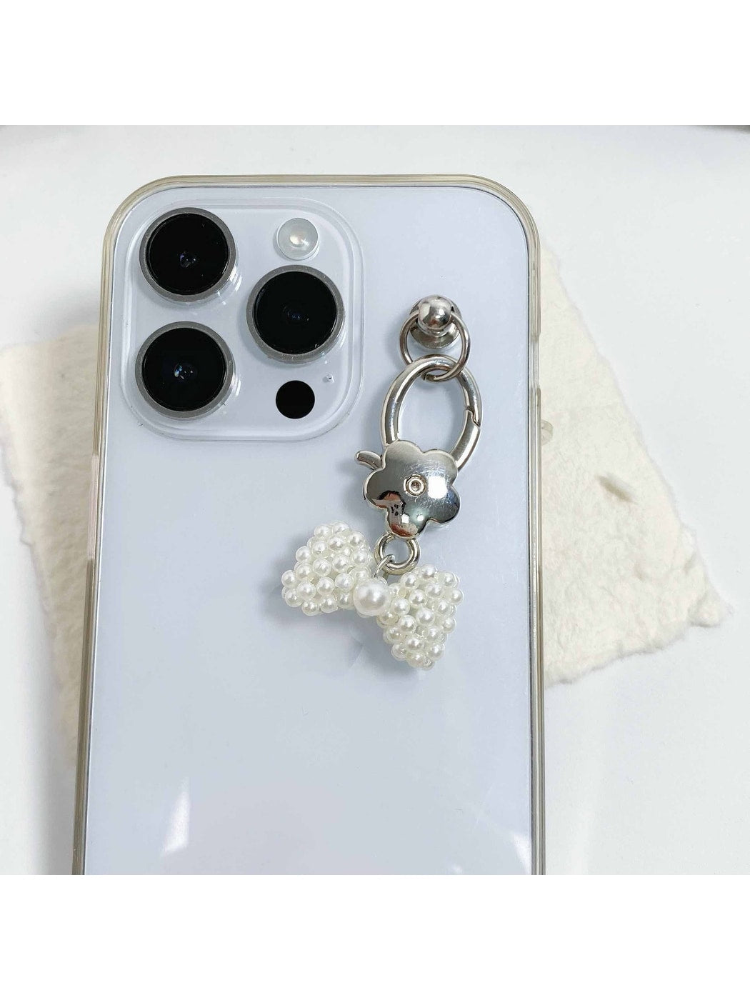 Keypus - Beaded Bow Flower Charm Alloy Keychain
