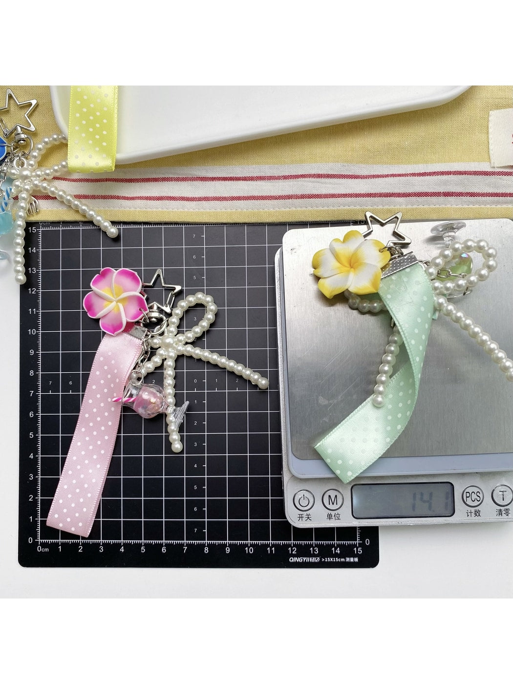Keypus - Plumeria Bow Ice Cream Accent Bag Charm Keychain