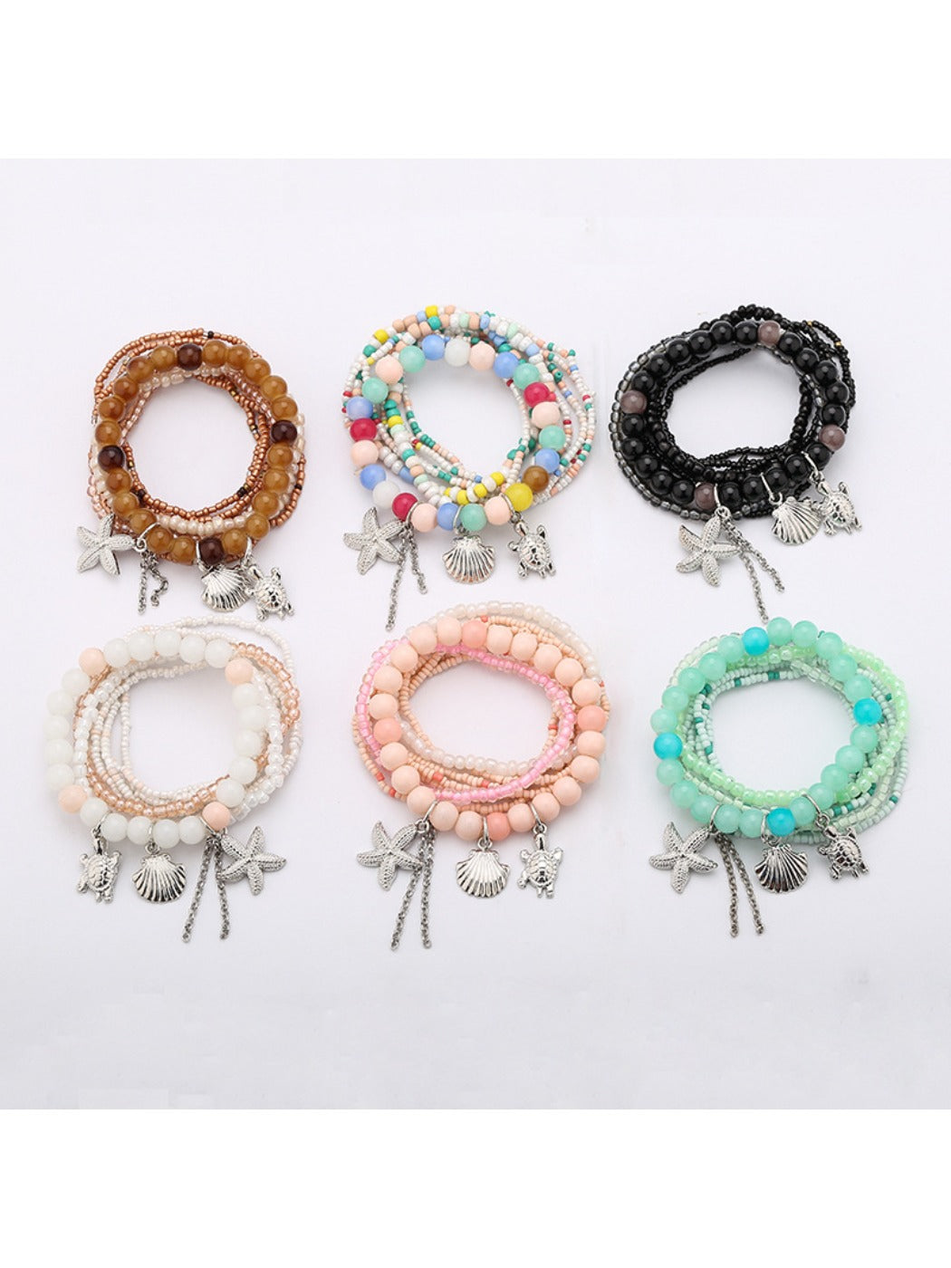 Lovra multi-row bracelet with colorful round beads on a white background