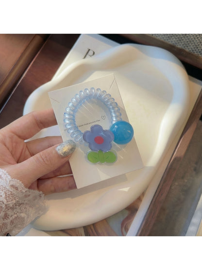 Gifty - Plastic Flower Bead Spiral Ponytail Hair Tie
