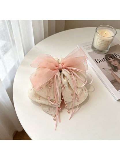 Beau - Layered Bow Floral Pattern Ponytail Claw Clip