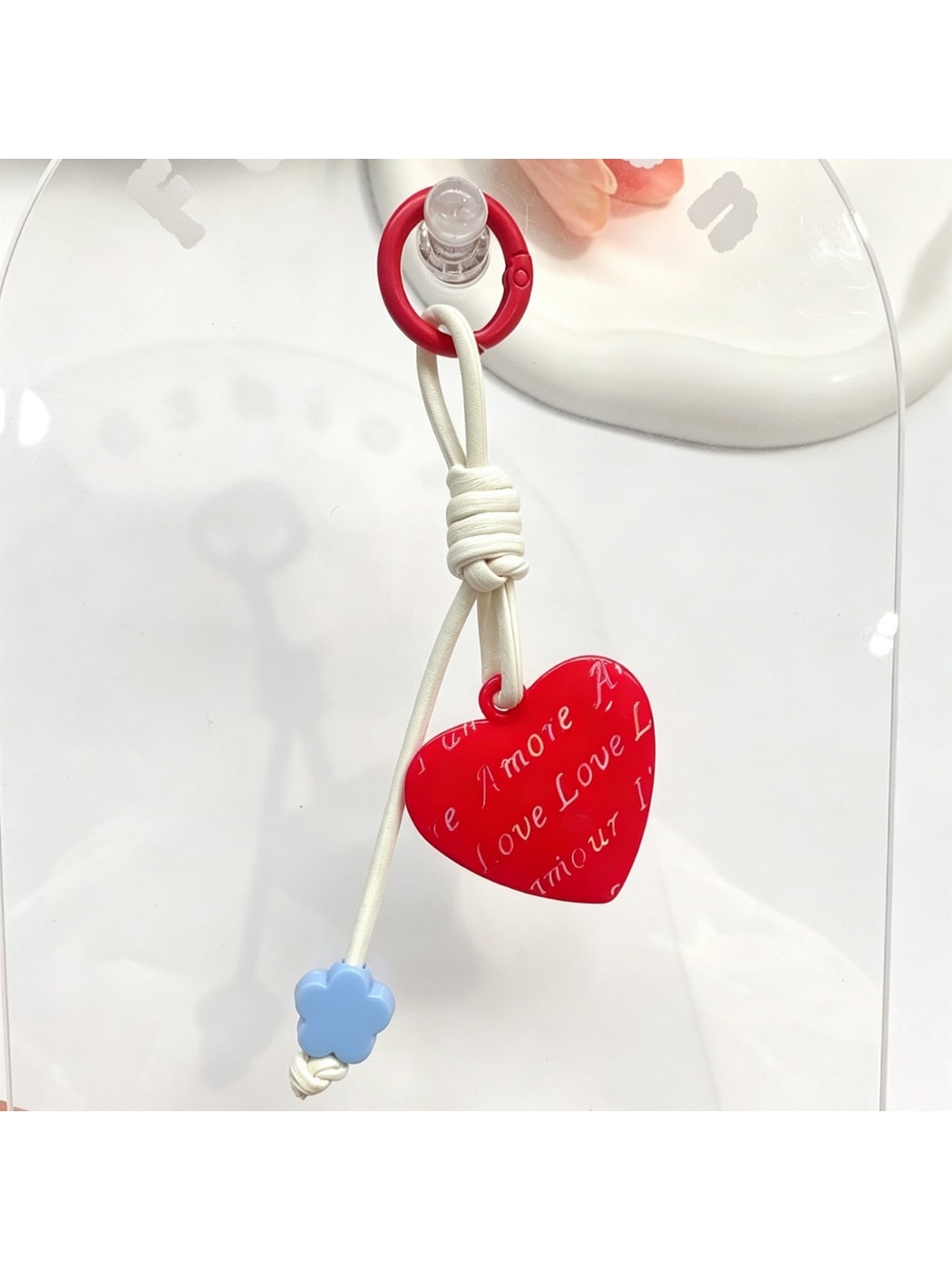 Keypus - Heart Pendant Bag Charm Alloy Cord Loop Keychain