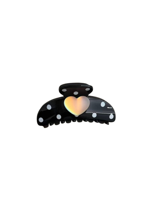 Beau - Heart Polka Dot Glossy PC Alloy Claw Clip