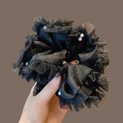 Gifty - Polyester Layered Ruffle Beaded Scrunchie