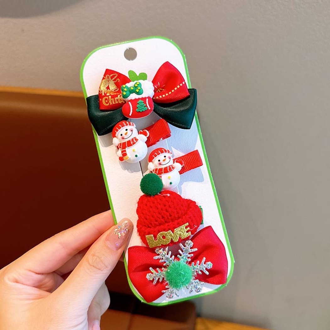 Beau - Christmas Bow and Floral Shape Side Barrette Set