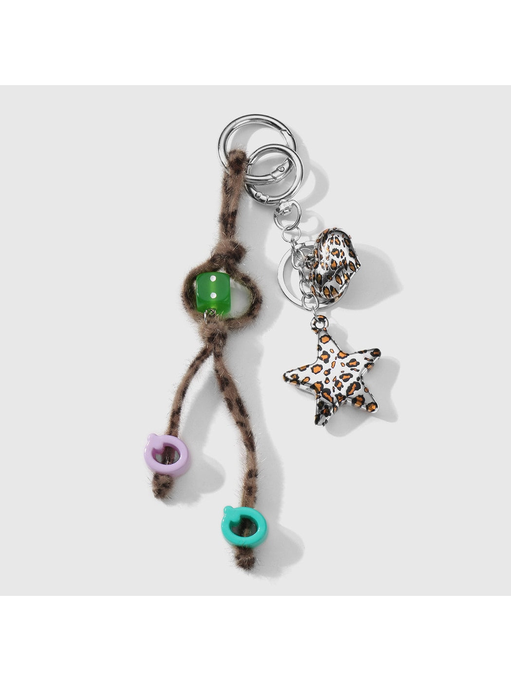 Keypus - Leopard Print Heart and Star Key Ring Charm