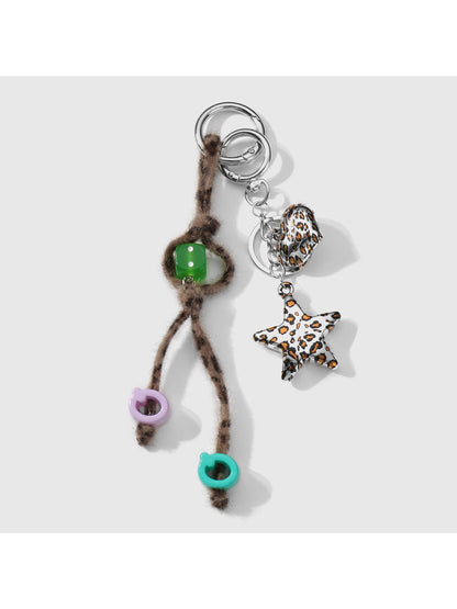 Keypus - Leopard Print Heart and Star Key Ring Charm