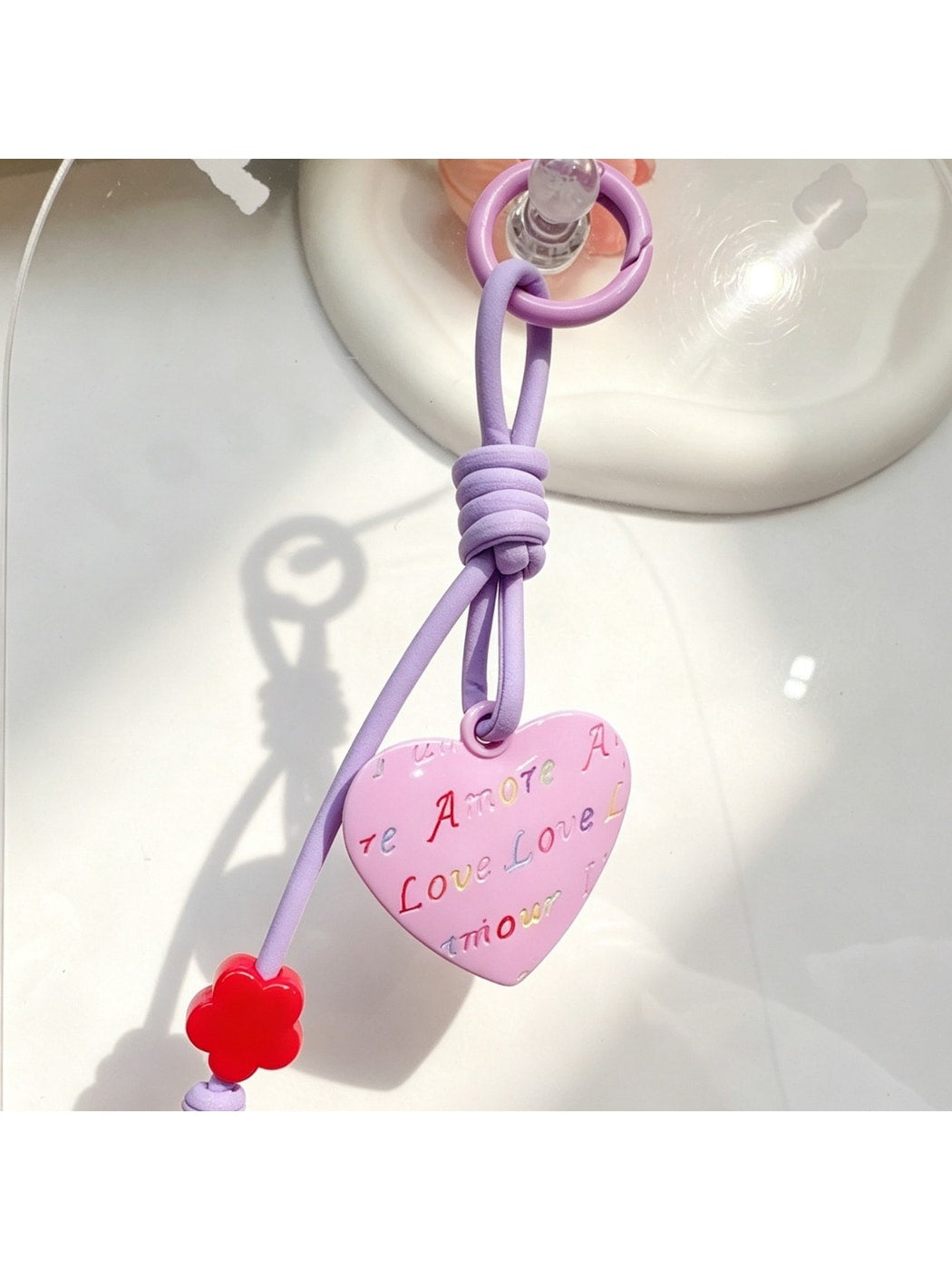 Keypus - Heart Pendant Bag Charm Alloy Cord Loop Keychain