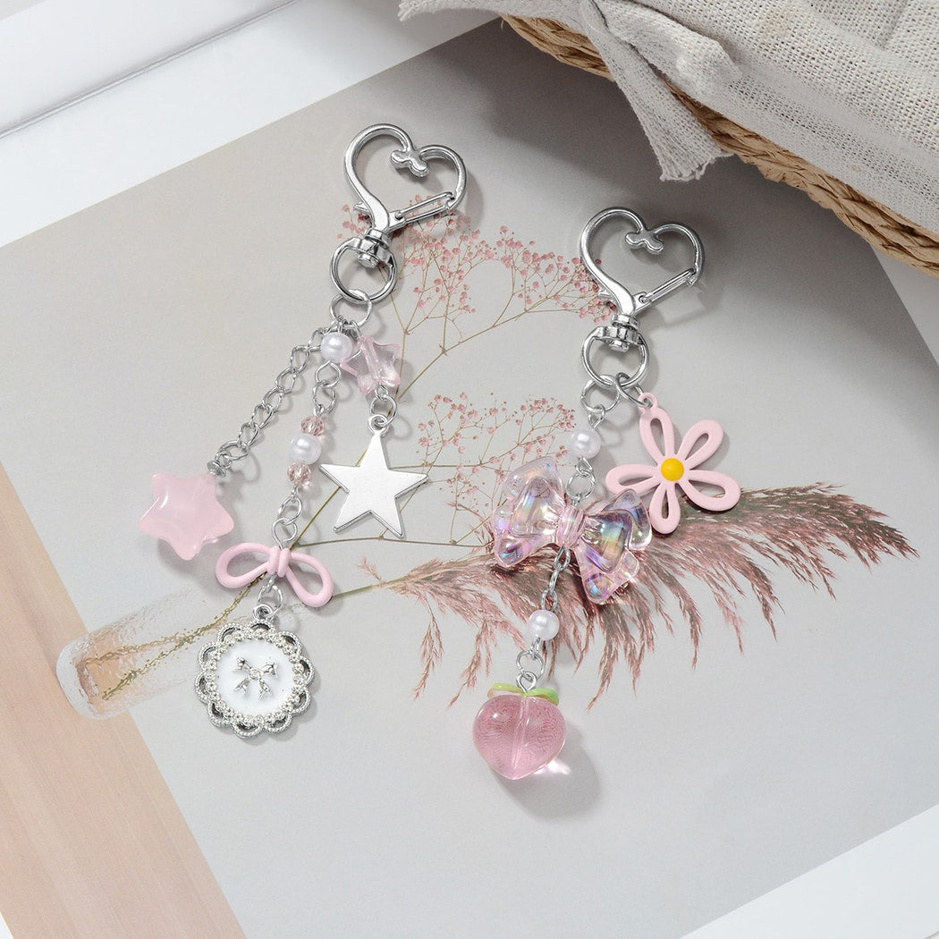 Keypus - Sweet Pink Star and Peach Keychain