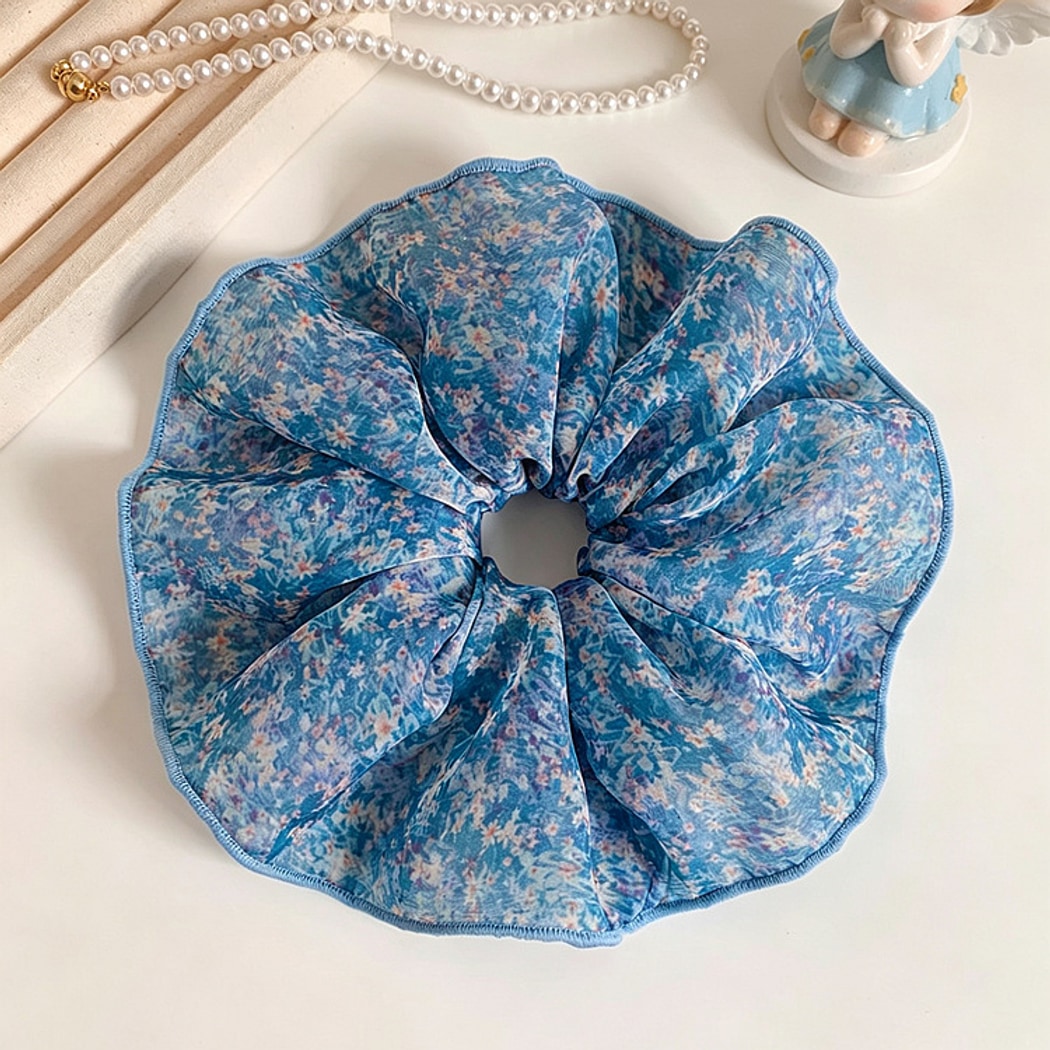 Gifty - Floral Mesh Ruffle Edge Polyester Scrunchie