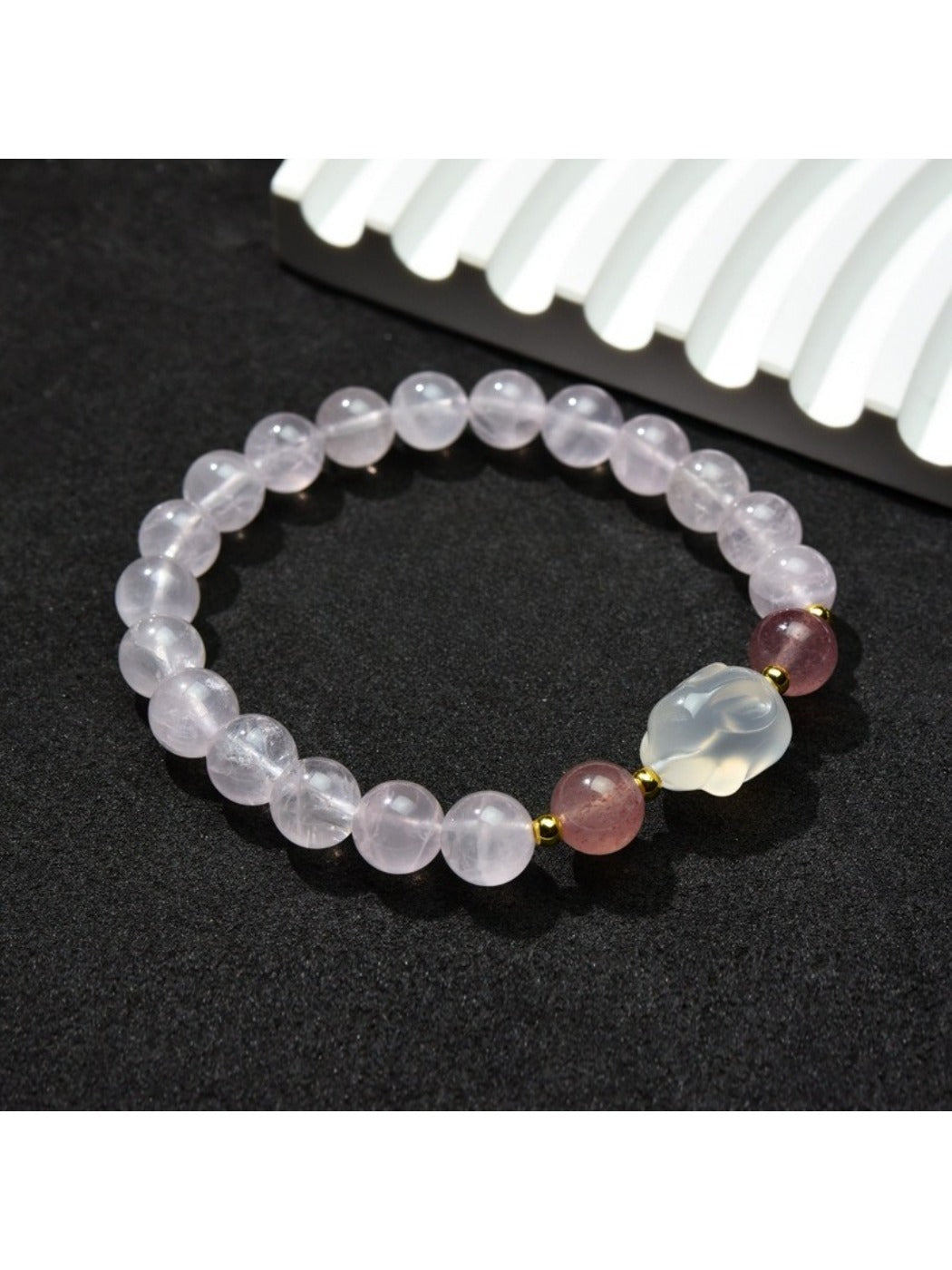 Side view of Lovra minimalist beaded bracelet showing bead texture and color contrast