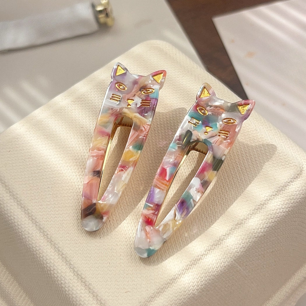 Beau - Glossy Printed Cat Detail Hair Clip Set