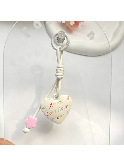 Keypus - Heart Pendant Bag Charm Alloy Cord Loop Keychain