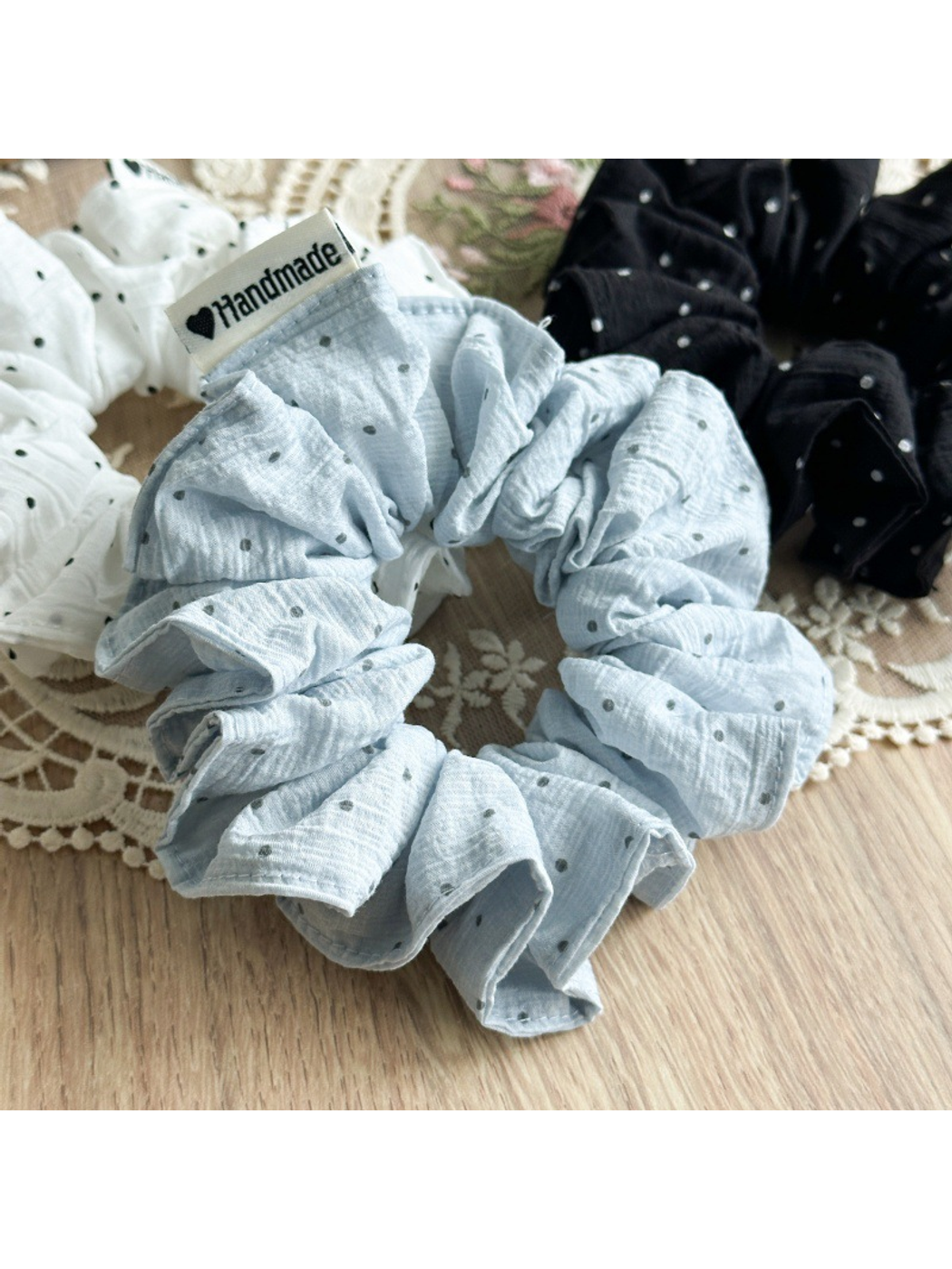 Gifty - Gathered Polka Dot Elastic Hair Scrunchie