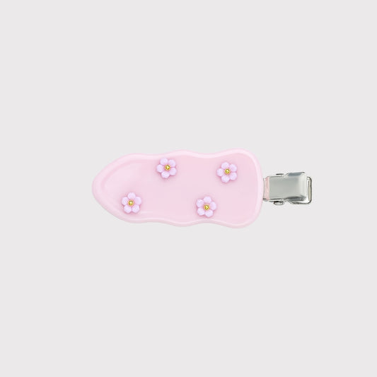 Beau - Glossy Pink Wavy Flower Hair Clip