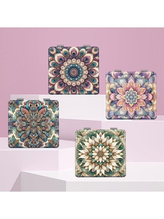 Mirroray - Floral Print Foldable PU Glass Mirror