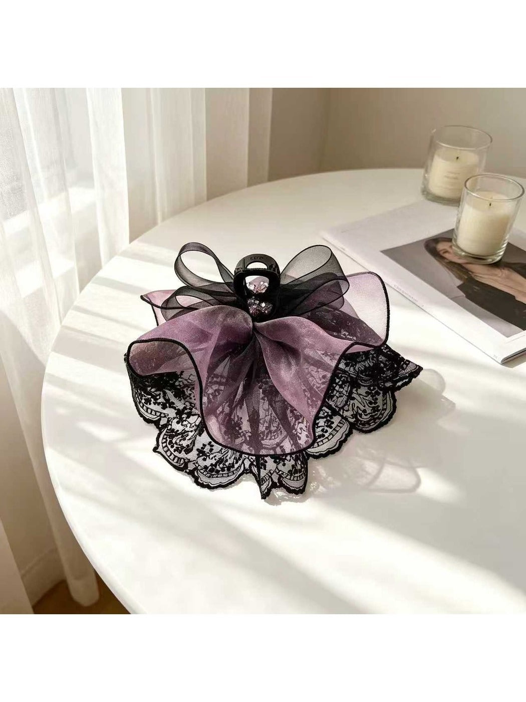 Beau - Flower Mesh Bow Lace Trim Decorative Claw Clip