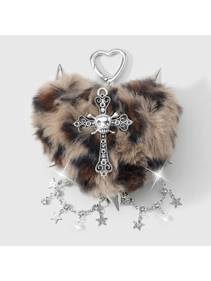 Keypus - Y2K Leopard Heart Cross Bag Charm Keychain