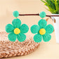 Side view of earedge knitted flower earrings showing the earring hook