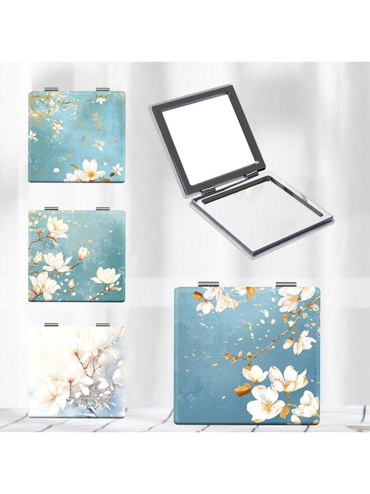 Mirroray - Floral Print Foldable Glass Compact Mirror