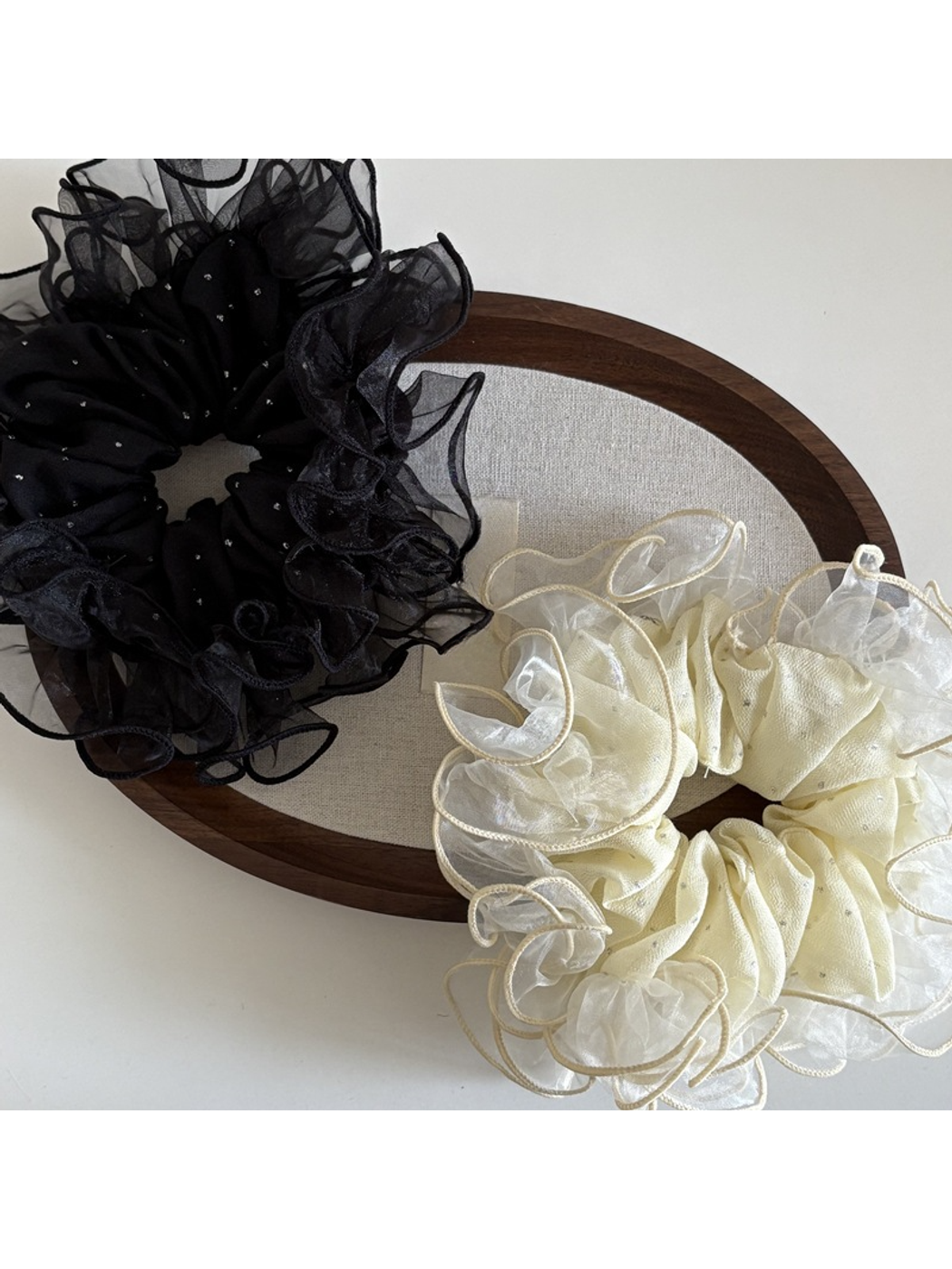 Gifty - Fresh Mesh Lace Trim Oversized Scrunchie