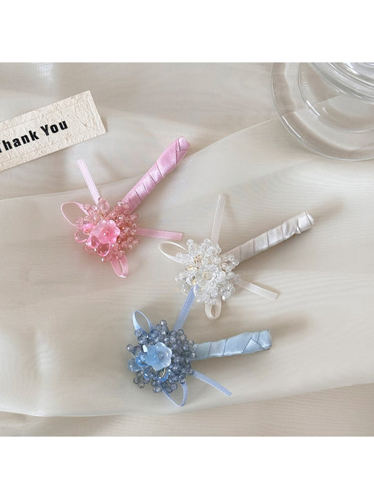 Beau - Floral Beaded Ribbon Barrette Hair Clip