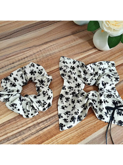 Gifty - Ink Wash Floral Polyester Fabric Scrunchie