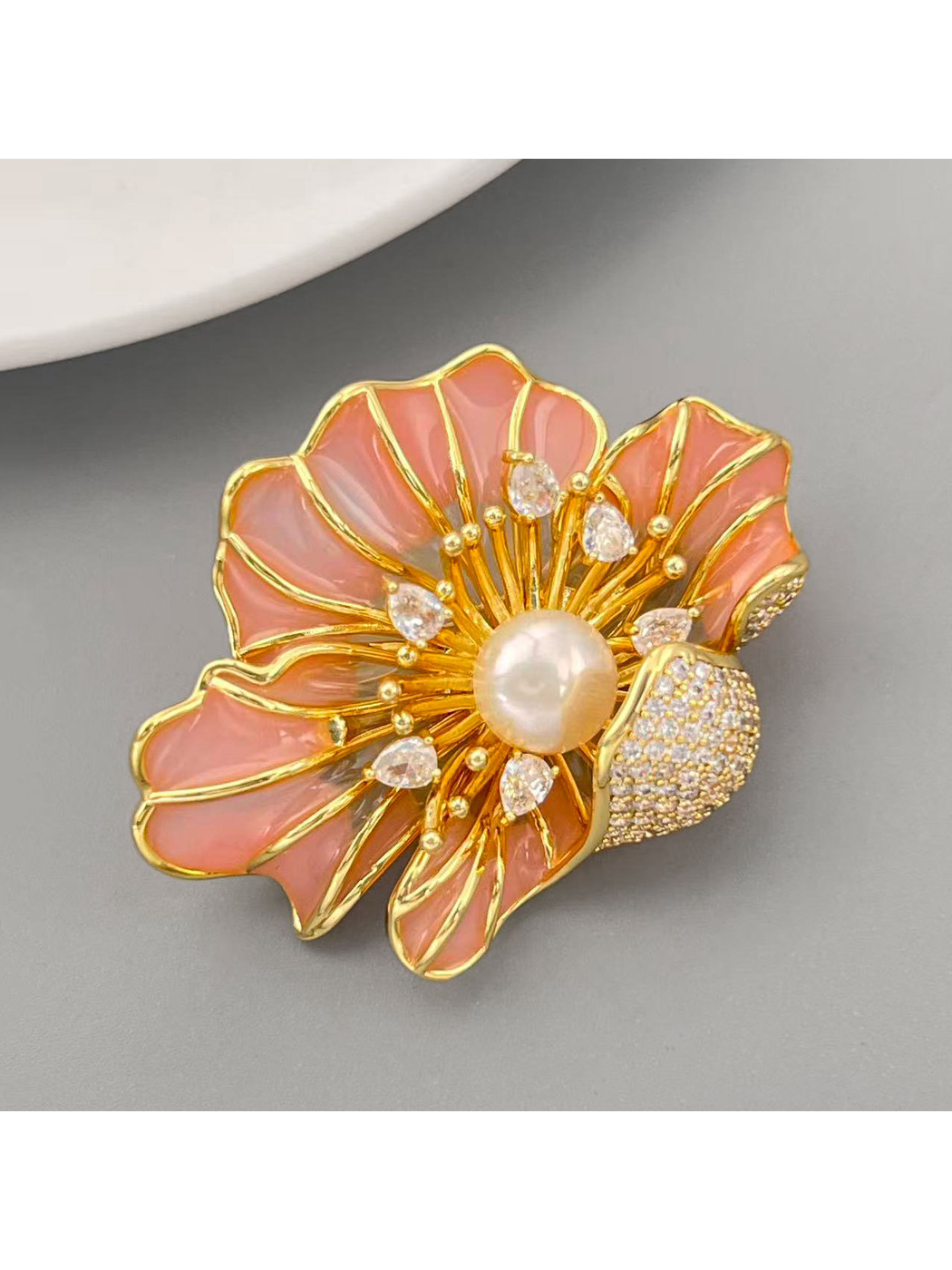 Brovia - Pink Enamel Floral Alloy Brooch Pin