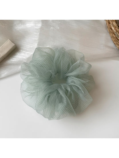 Gifty - Polyester Mesh Plaid Gathered Scrunchie