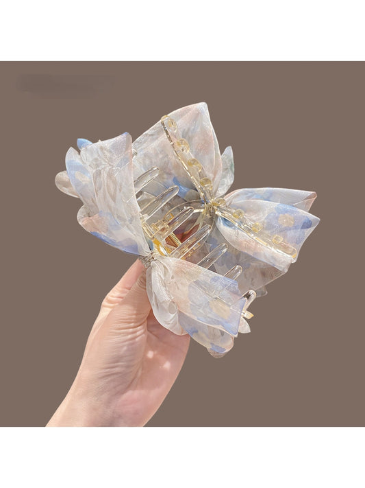 Beau - Soft Sheer Bow Patterned Claw Clip