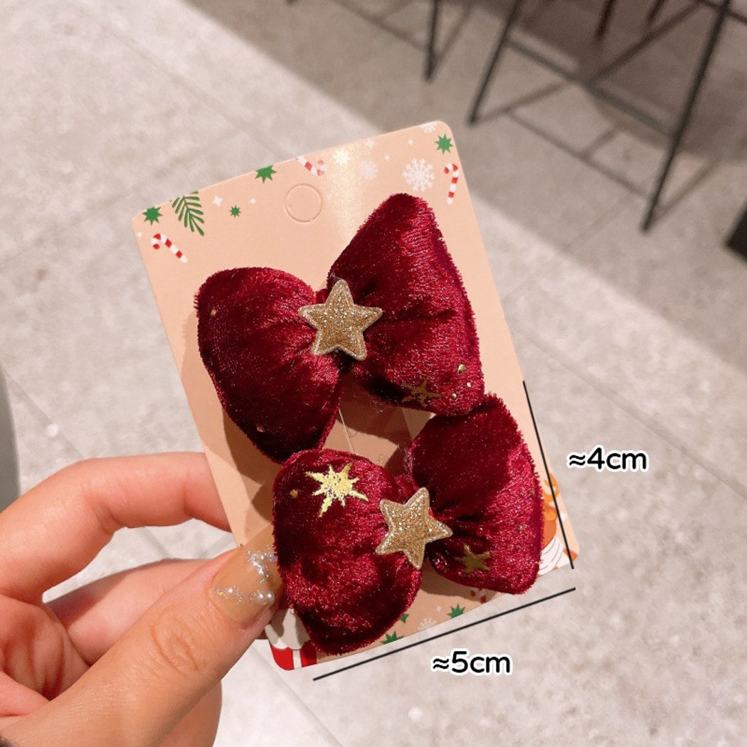 Beau - Bright Christmas Velvet Bow Hair Clip