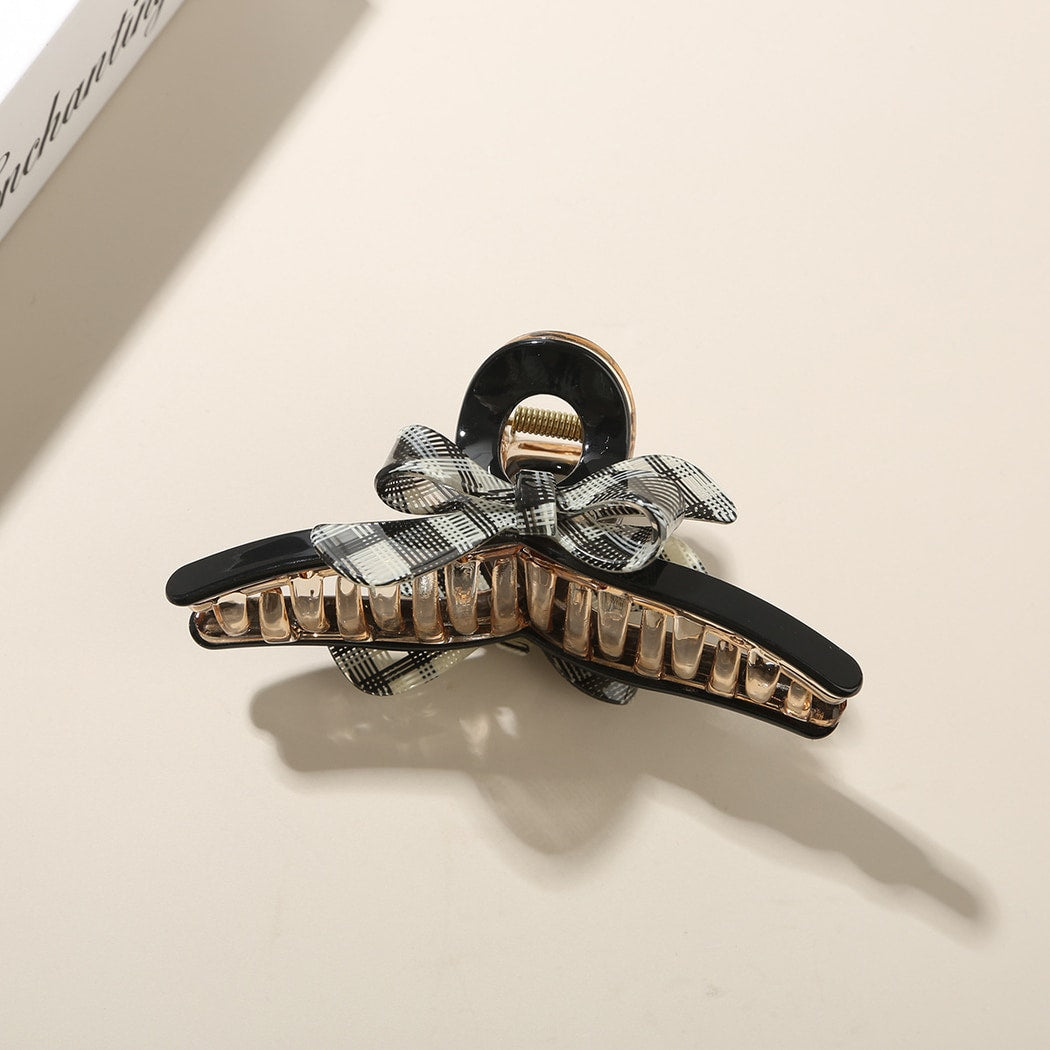 Beau - Plaid Bow Accent Acetate Hair Claw Clip
