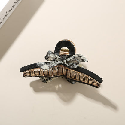 Beau - Plaid Bow Accent Acetate Hair Claw Clip
