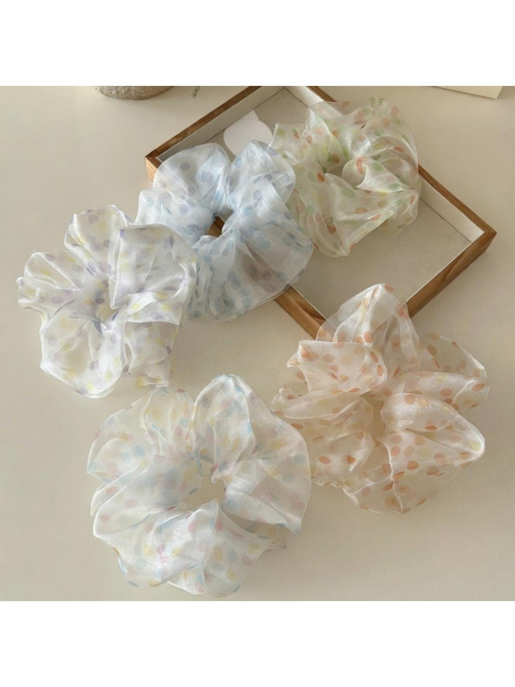 Gifty - Sheer Polka Dot Mesh Look Polyester Scrunchie