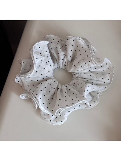 Gifty - Polka Dot Ruffle Trim Fabric Scrunchie